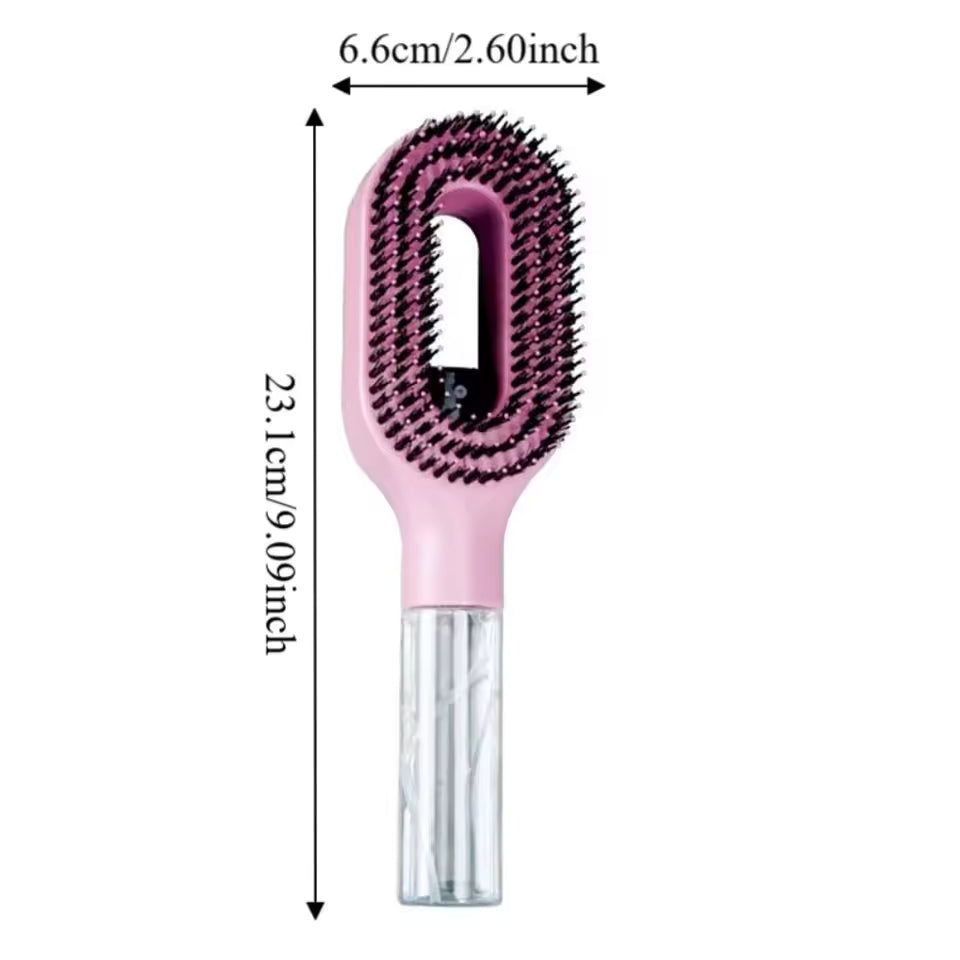 2-in-1 Spray Hair Comb with Water Tank Pink Scalp Massage Salon Styling Brush Shine Restoration Lightweight